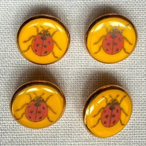 Set of 4 Ladybug 1.5 cm Gold Trim Buttons